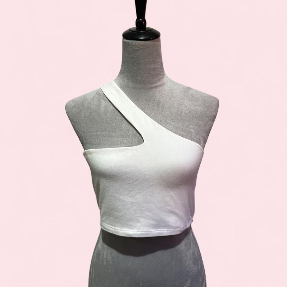 Sorella Womens Large White One Shoulder Cutout Asymmetrical Crop Top